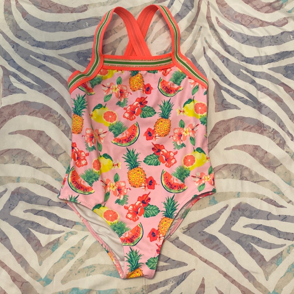Preowned Girls Pink Fruit Swimsuit  SPF 50+